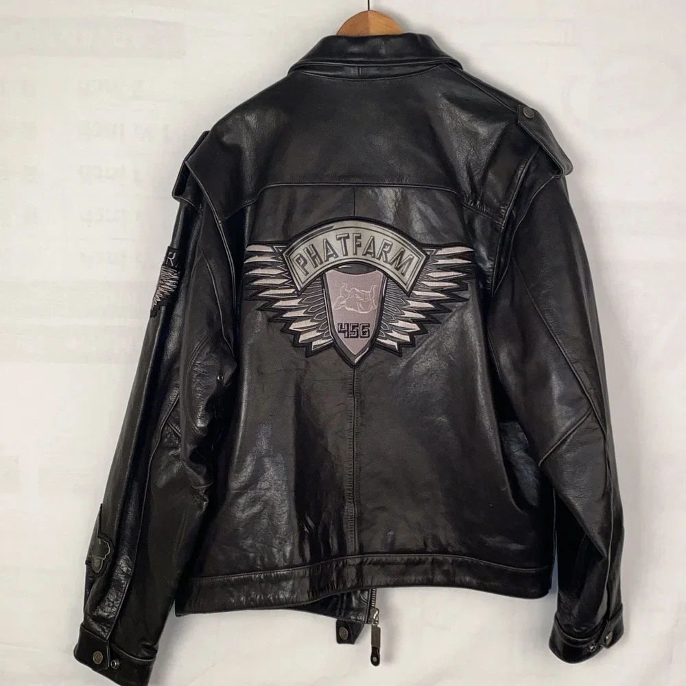 Phat Farm Women Black Leather Motorcycle Size XL Discount 4 Damage Zipper $500+‎